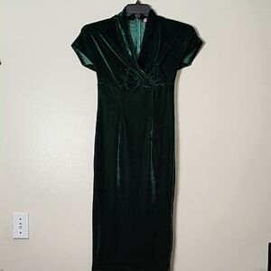 Rebel Love Dark Green Velvet Dress S Bow retro vintage look 40's 50's Size XS